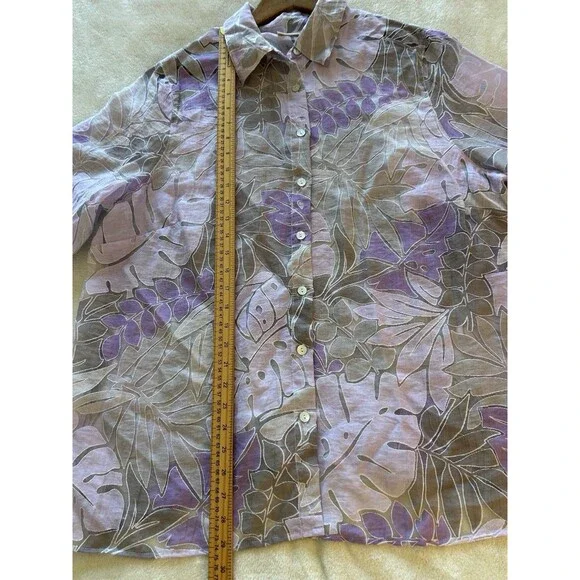 Alfred Dunner Womens 18W Floral Sheer Button Front Blouse Purple Taupe Easter - Picture 5 of 11